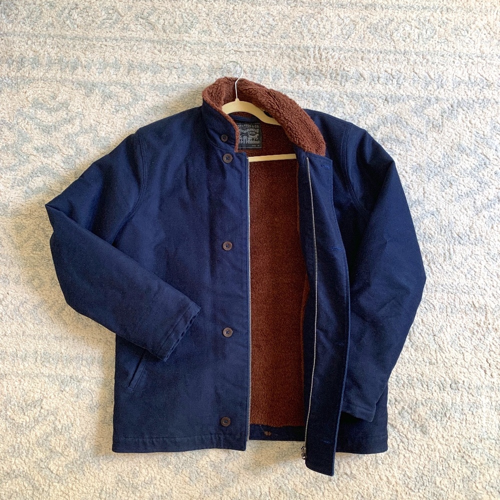 Levis Navy Sherpa Line Shirt Jacket - Size L